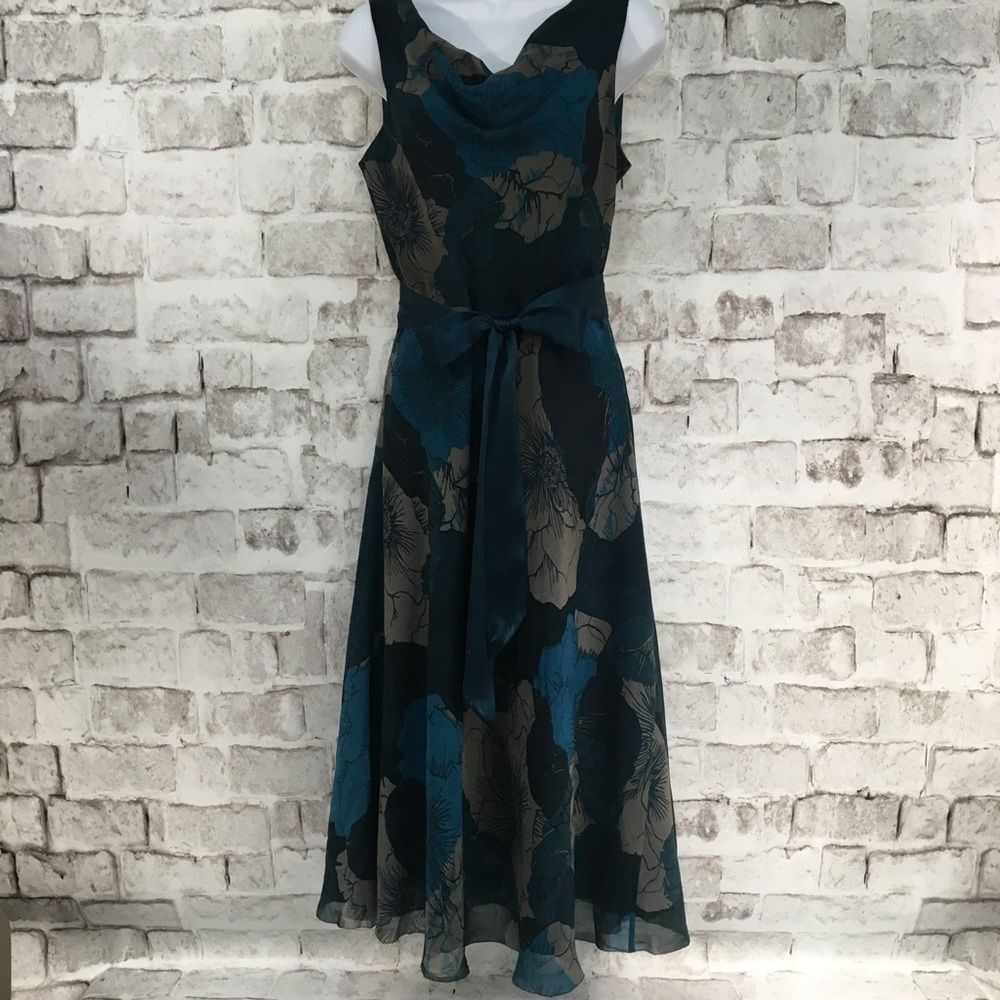 Banana Republic Women's Dress Cowl Neck A-Line Silk Teal Gray Size 4 Small